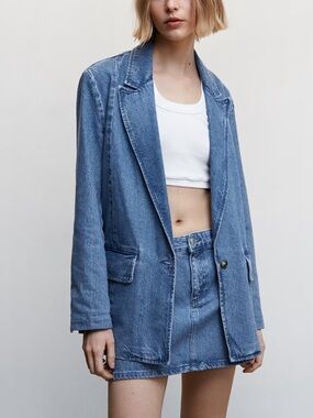 MNG cotton denim blazer S